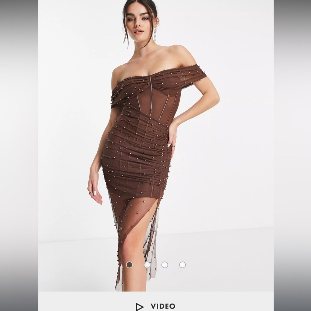 ASOS off the shoulder pearl dress